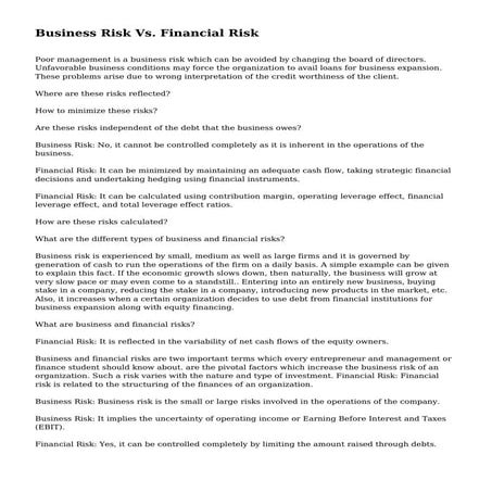 Business Risk Vs. Financial Risk