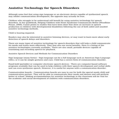 Assistive Technology for Speech Disorders