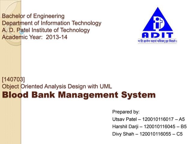 Blood Bank Management System (including UML diagrams)