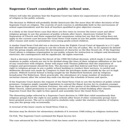 Supreme Court considers public school use.