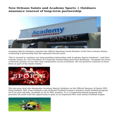 New Orleans Saints and Academy Sports + Outdoors announce renewal of long-ter...
