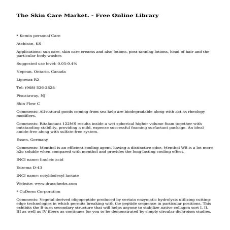 The Skin Care Market. - Free Online Library