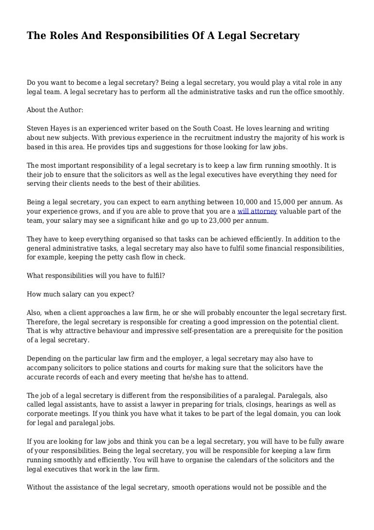 The Roles And Responsibilities Of A Legal Secretary