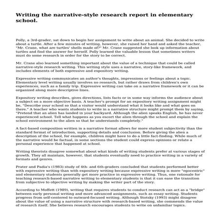 Writing the narrative-style research report in elementary school.