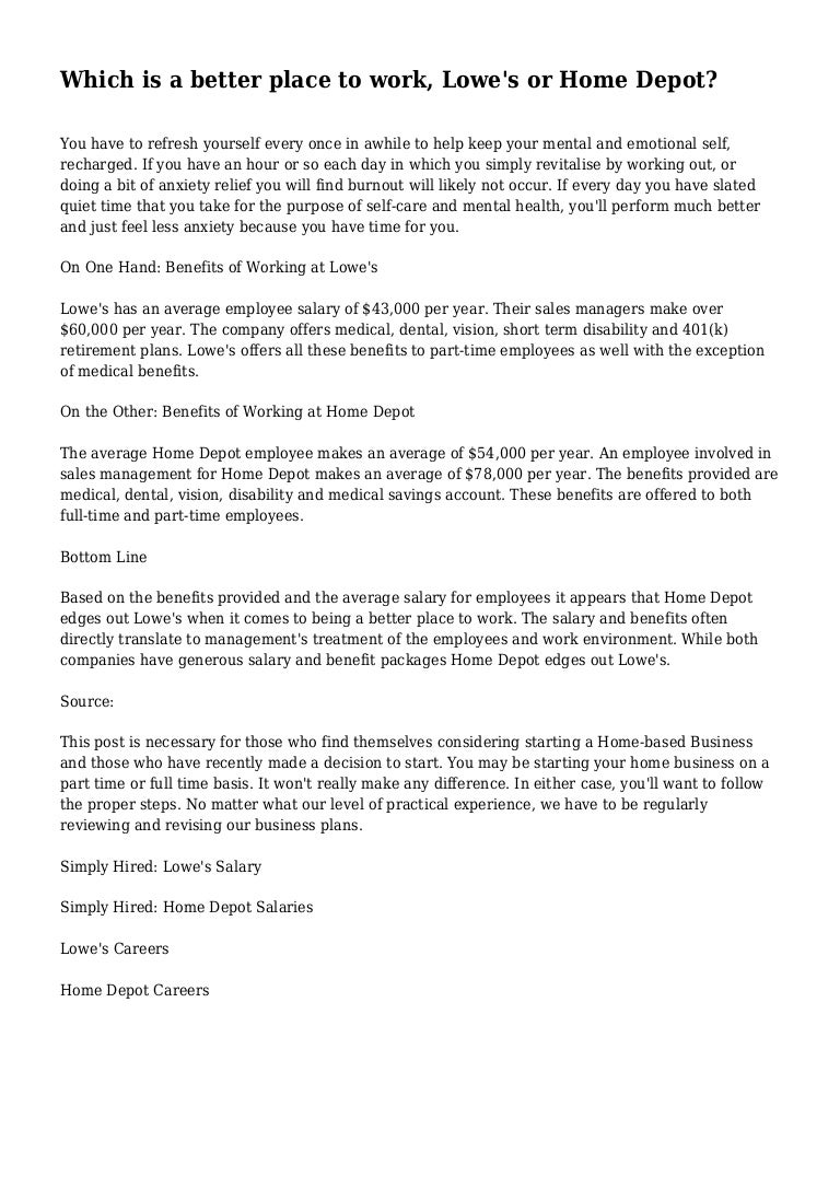 Home Depot Employee Benefits >> Which Is A Better Place To Work Lowe S Or Home Depot Home Depot Employee Benefits >> Which Is A Better Place To Work Lowe S Or Home Depot