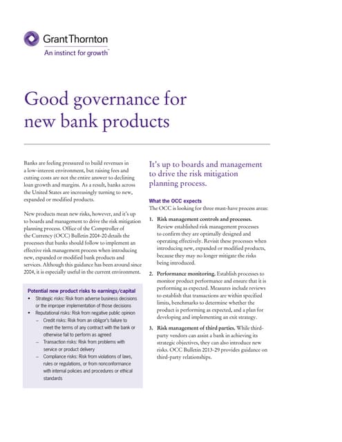 Good governance for new bank products