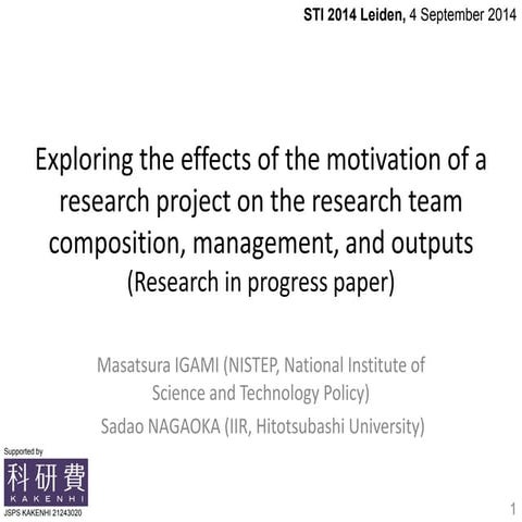 (Research in progress paper, presented at STI2014) Exploring the effects of ...