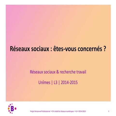 Introduction Réseaux sociaux et recherche du travail / Unîmes / L3