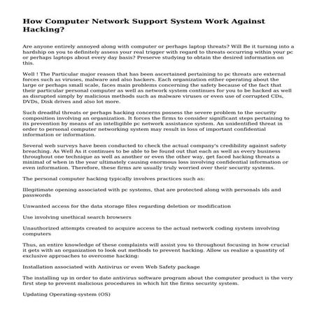 How Computer Network Support System Work Against Hacking?