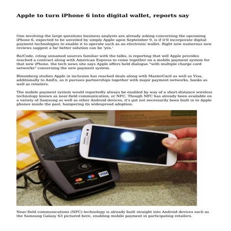 Apple to turn iPhone 6 into digital wallet, reports say