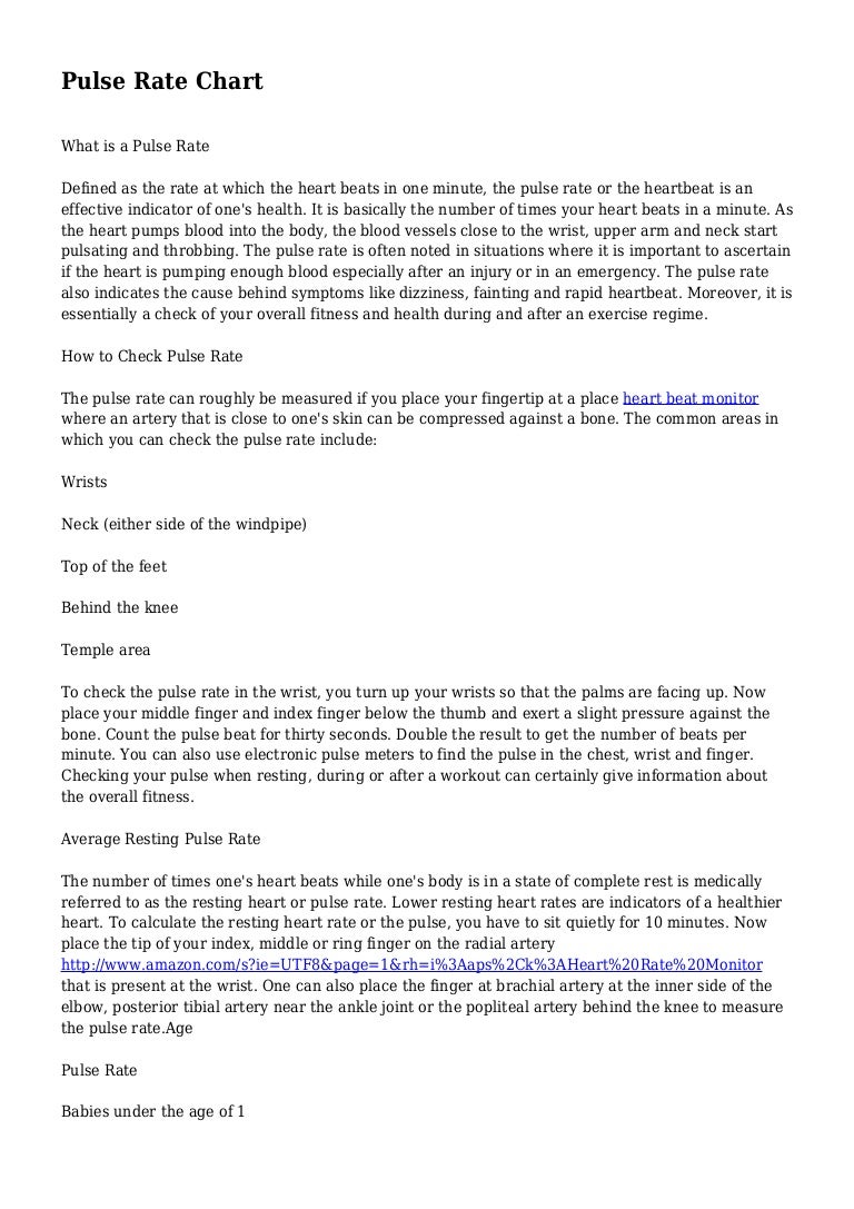 Pulse Reading Chart