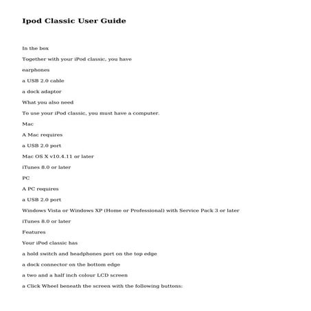Ipod Classic User Guide