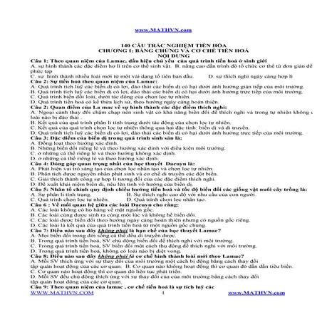 [Sinh 12] 140 câu tiến hóa