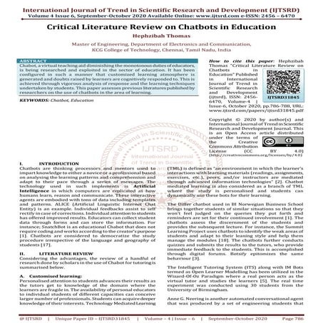 Critical Literature Review on Chatbots in Education | PDF