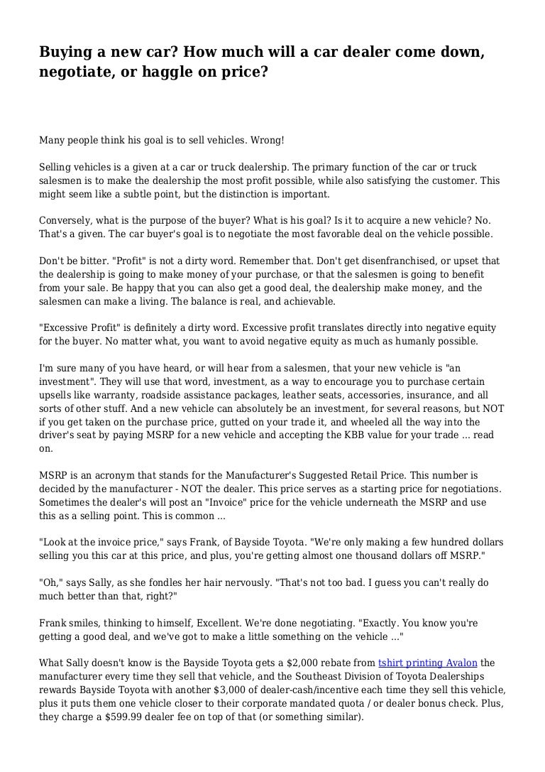 how much can you bargain down a new car