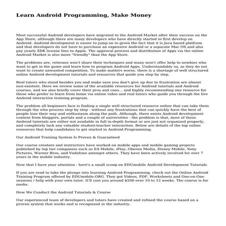 Learn Android Programming, Make Money