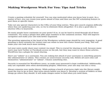 Making Wordpress Work For You: Tips And Tricks