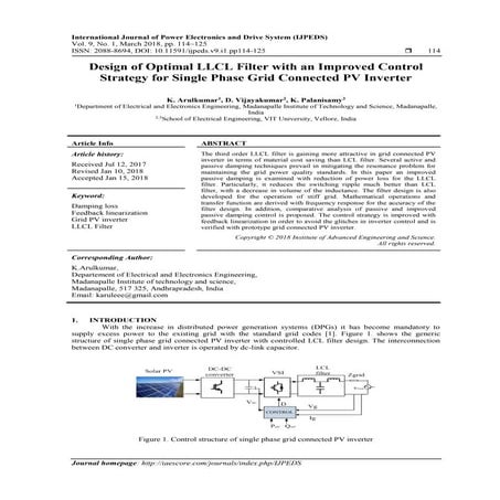 Design of Optimal LLCL Filter with an Improved Control Strategy for Single Ph...