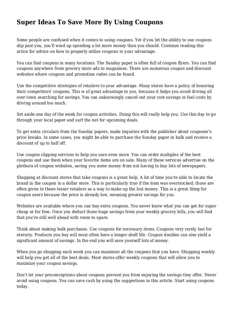 Super Ideas To Save More By Using Coupons