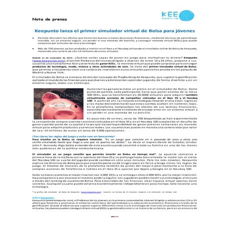 NP Keepunto - Keepunto lanza el primer simulador virtual de Bolsa para jóvenes