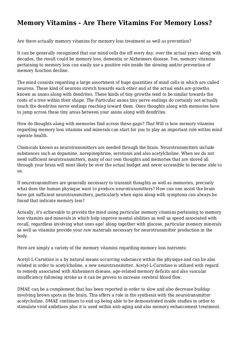 Memory Vitamins Are There Vitamins For Memory Loss?