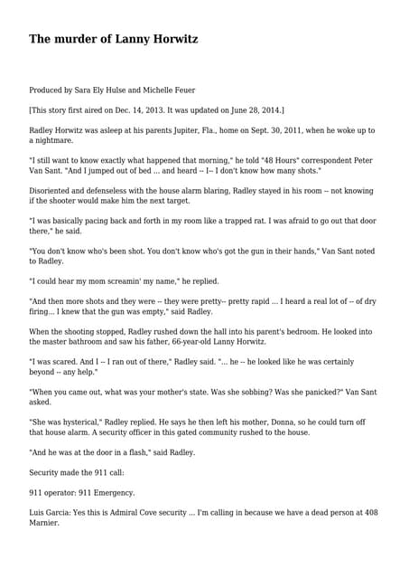 The murder of Lanny Horwitz