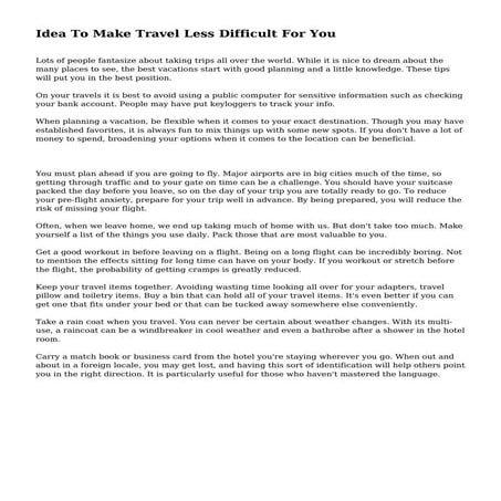 Idea To Make Travel Less Difficult For You