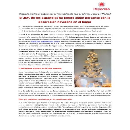 NP Reparalia - El 25% de los españoles ha tenido algún percance con la decoración navideña en el hogar