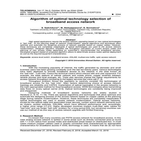 Algorithm of optimal technology selection of broadband access network