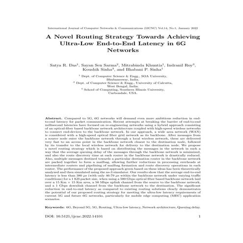 A Novel Routing Strategy Towards Achieving Ultra-Low End-to-End Latency in 6G...
