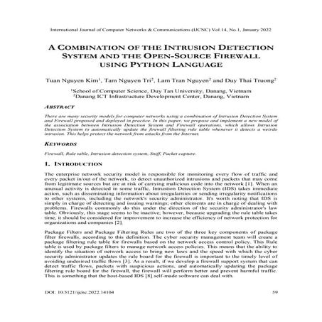 A COMBINATION OF THE INTRUSION DETECTION SYSTEM AND THE OPEN-SOURCE ...