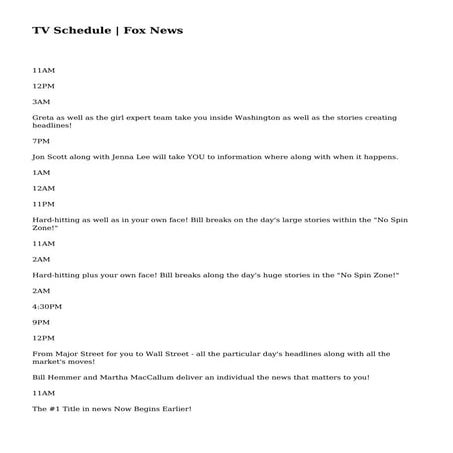 TV Schedule | Fox News | PDF