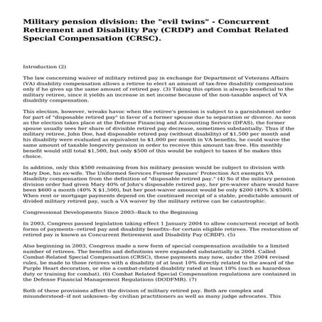 Military pension division: the "evil twins" - Concurrent Retirement and Disab...