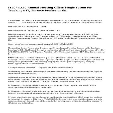 ITLC/ NAFC Annual Meeting Offers Single Forum for Trucking's IT, Finance Prof...