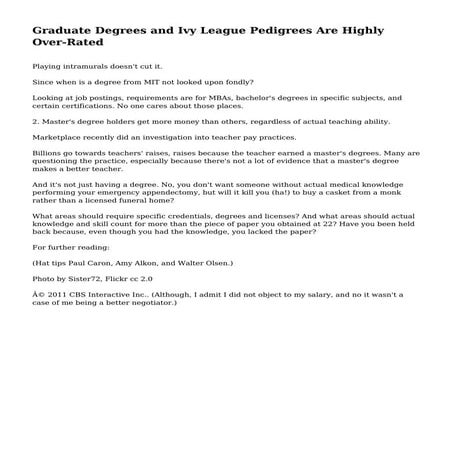 Graduate Degrees and Ivy League Pedigrees Are Highly Over-Rated