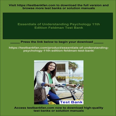 Essentials of Understanding Psychology 11th Edition Feldman Test Bank