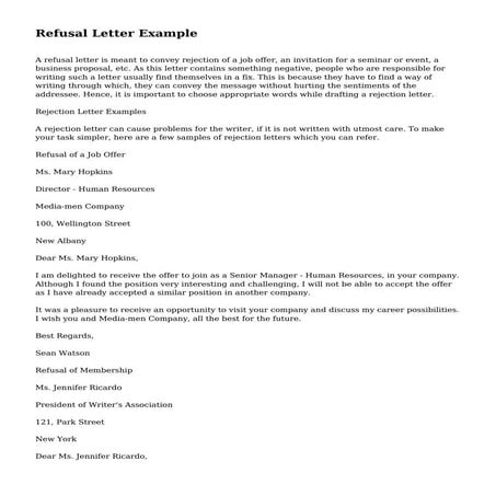 Refusal Letter Example