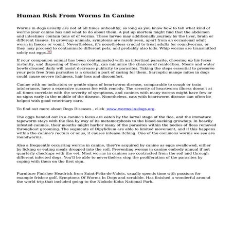 Human Risk From Worms In Canine