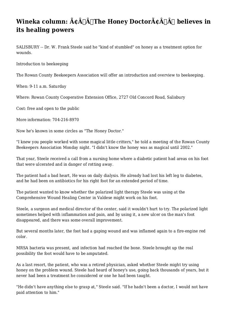 Wineka Column The Honey Doctor Believes In Its Healing Powers