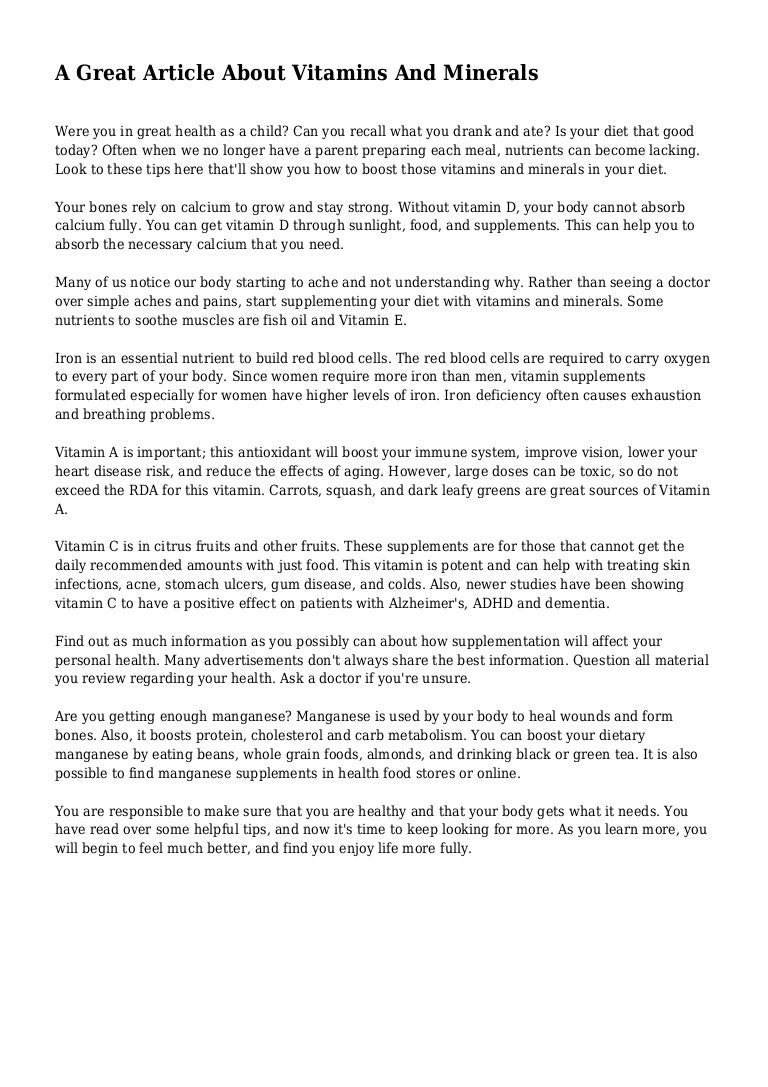 A Great Article About Vitamins And Minerals