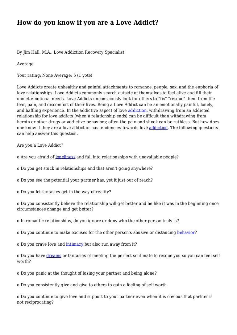 Workbooks relationship rescue workbook : How do you know if you are a Love Addict?