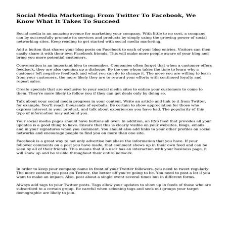 Social Media Marketing: From Twitter To Facebook, We Know What It Takes To Su...