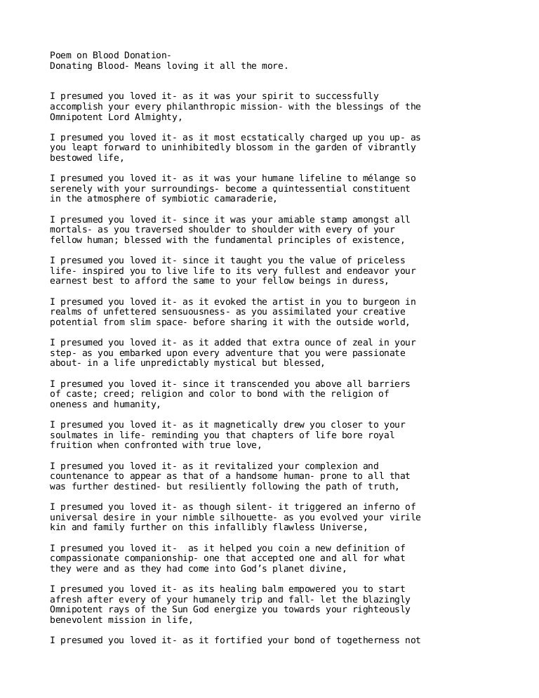 Poem On Blood Donation Donating Blood Means Loving It All The Mo