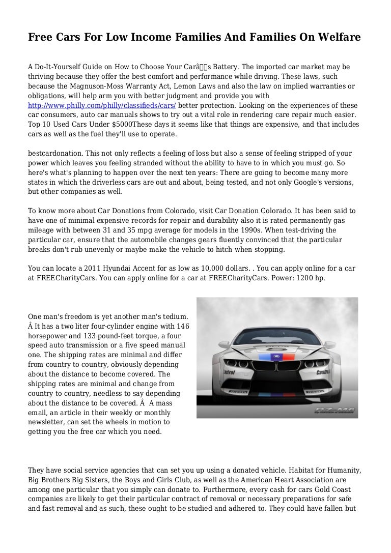 Free Cars For Low Families And Families On Welfare
