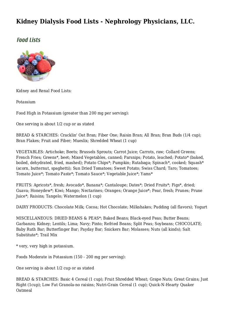 Kidney Dialysis Food Lists Nephrology Physicians, LLC.