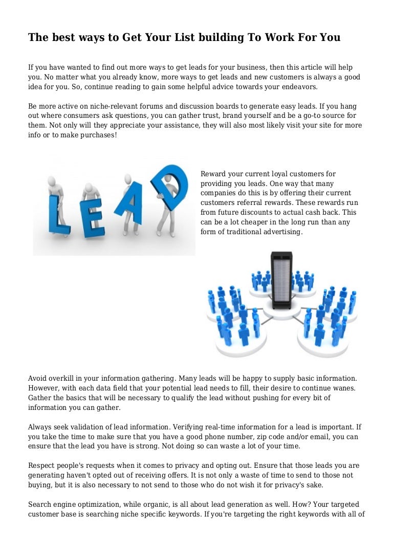 The best ways to Get Your List building To Work For You