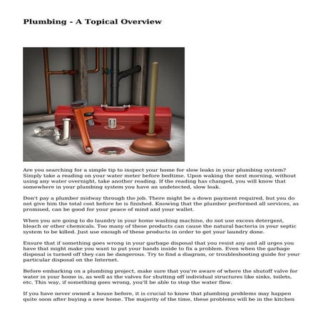 Plumbing - A Topical Overview