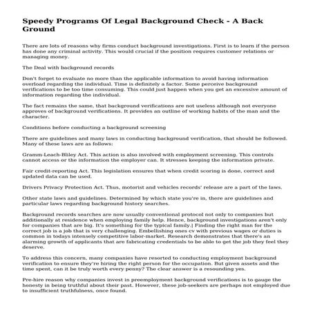 Speedy Programs Of Legal Background Check - A Back Ground