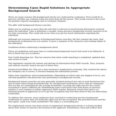 Determining Upon Rapid Solutions In Appropriate Background Search