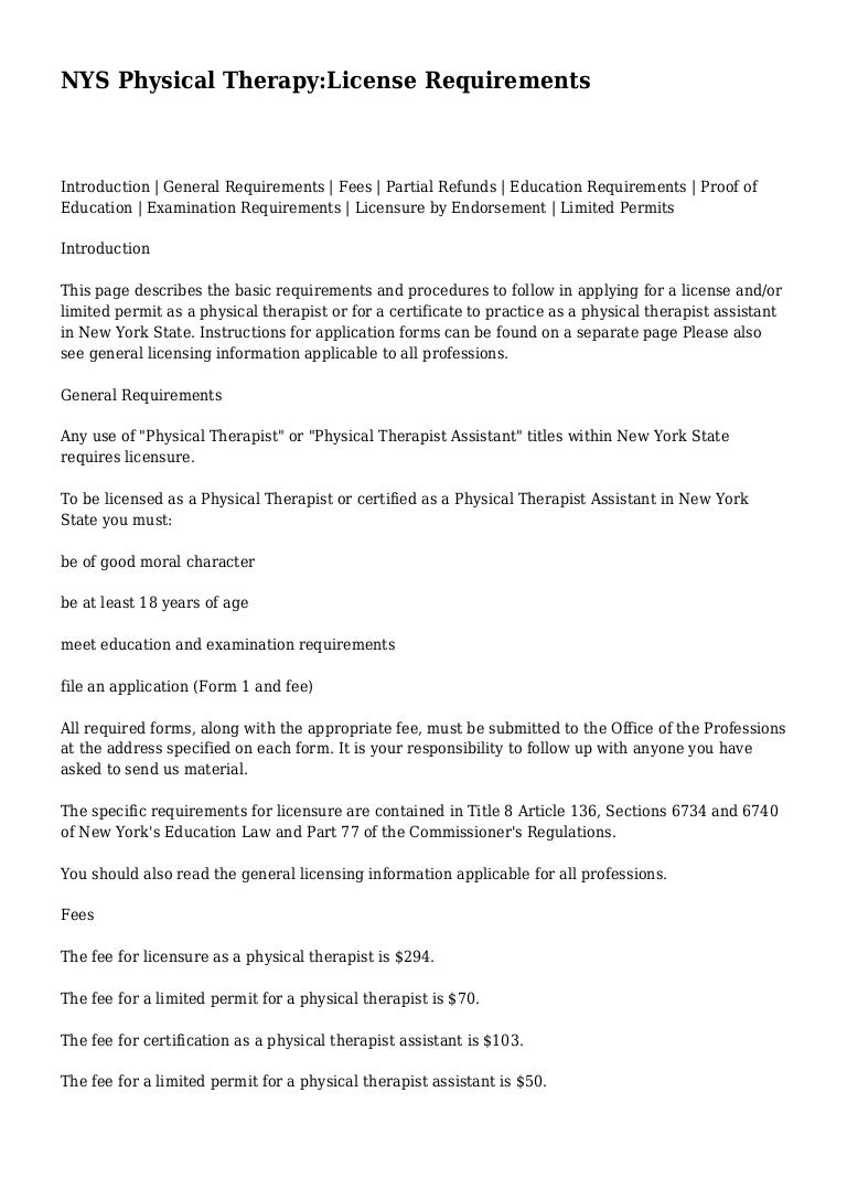 NYS Physical TherapyLicense Requirements
